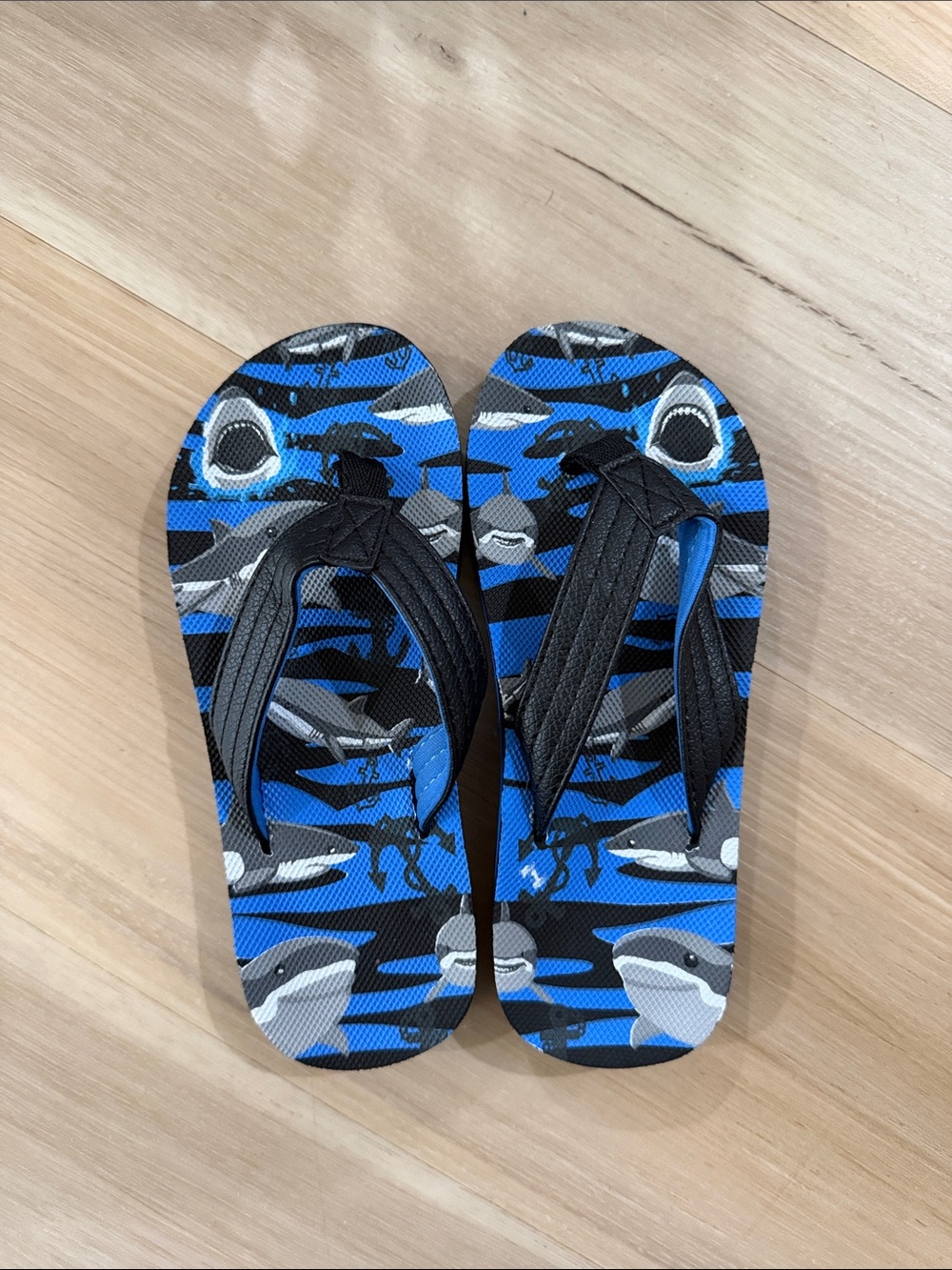 Kids Blue Shark Print Flip Flops